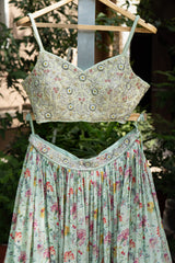 Baby Blue Floral Print Lehenga