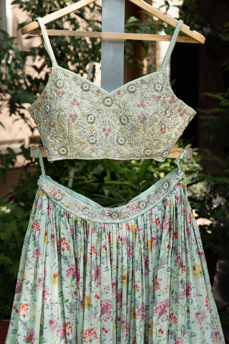 Baby Blue Floral Print Lehenga