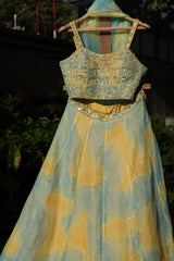 Yellow Blue Organza Tie and Dye