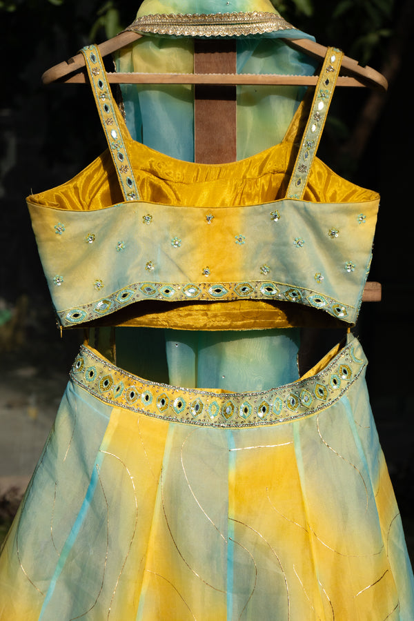 Yellow Blue Organza Tie and Dye