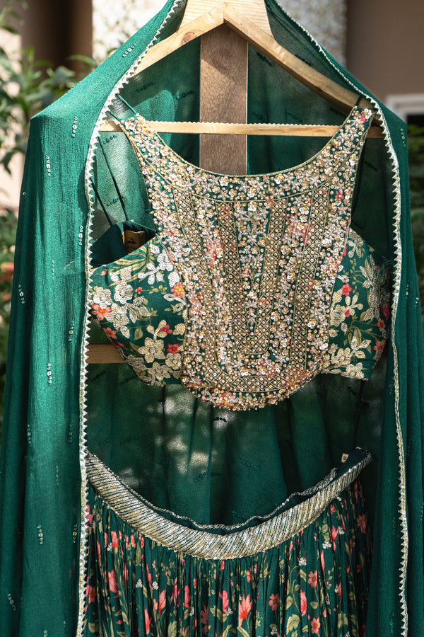 Emerald Green Floral Lehenga