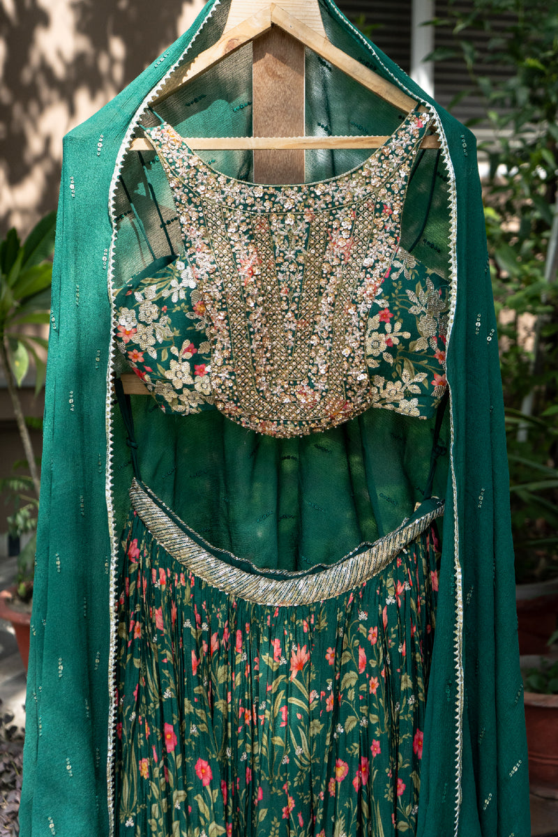 Emerald Green Floral Lehenga