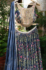 Midnight Blue Floral Lehenga