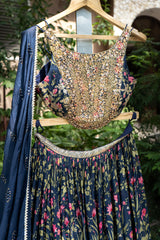 Midnight Blue Floral Lehenga