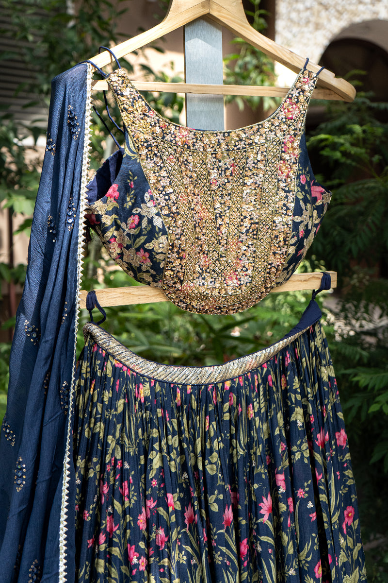 Midnight Blue Floral Lehenga