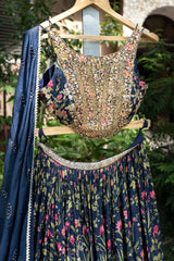 Midnight Blue Floral Lehenga