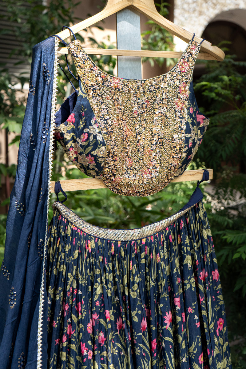 Midnight Blue Floral Lehenga