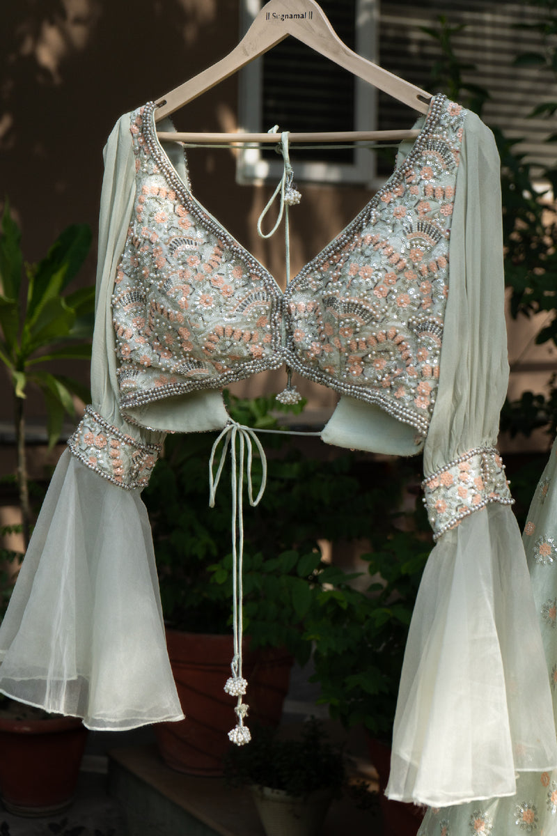 Mint Green Embroidered Lehenga