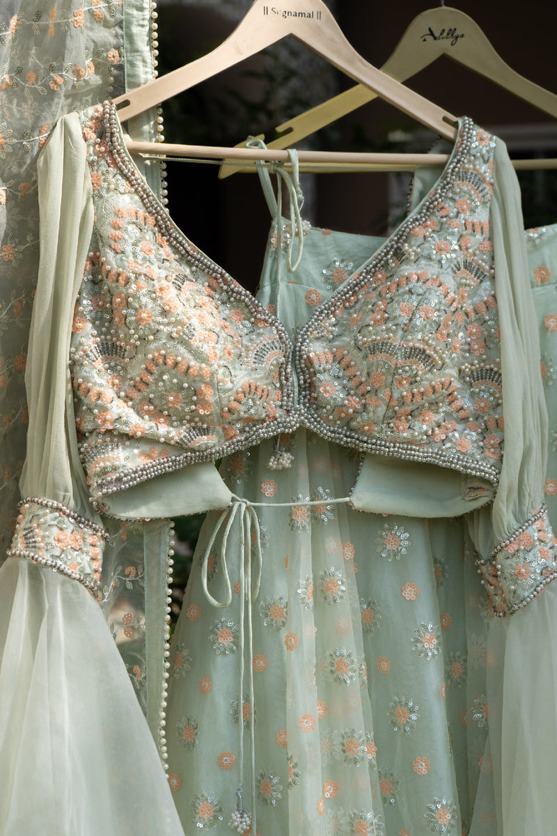 Mint Green Embroidered Lehenga