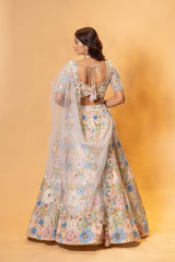 Pink nude & multi colour embroidered Lehenga set