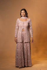Rose pink Front Slit Hand Embroidered Sharara