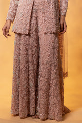 Rose pink Front Slit Hand Embroidered Sharara