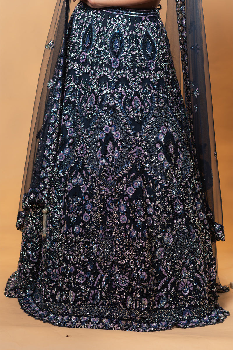 Midnight Blue Net Sequins Lehenga