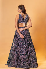 Midnight Blue Net Sequins Lehenga