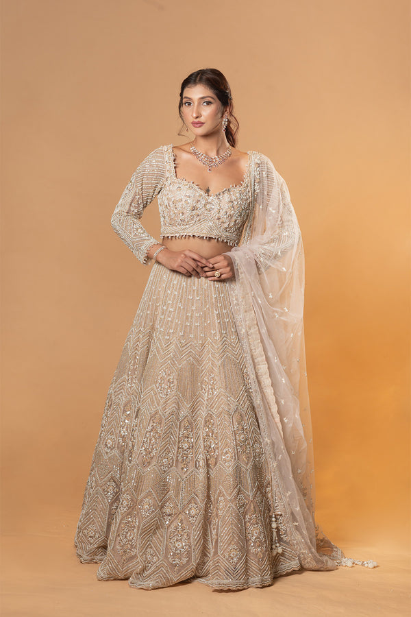 Crystal Pink Hand Embroidered Lehenga