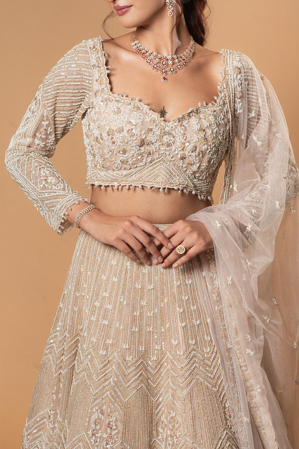 Crystal Pink Hand Embroidered Lehenga