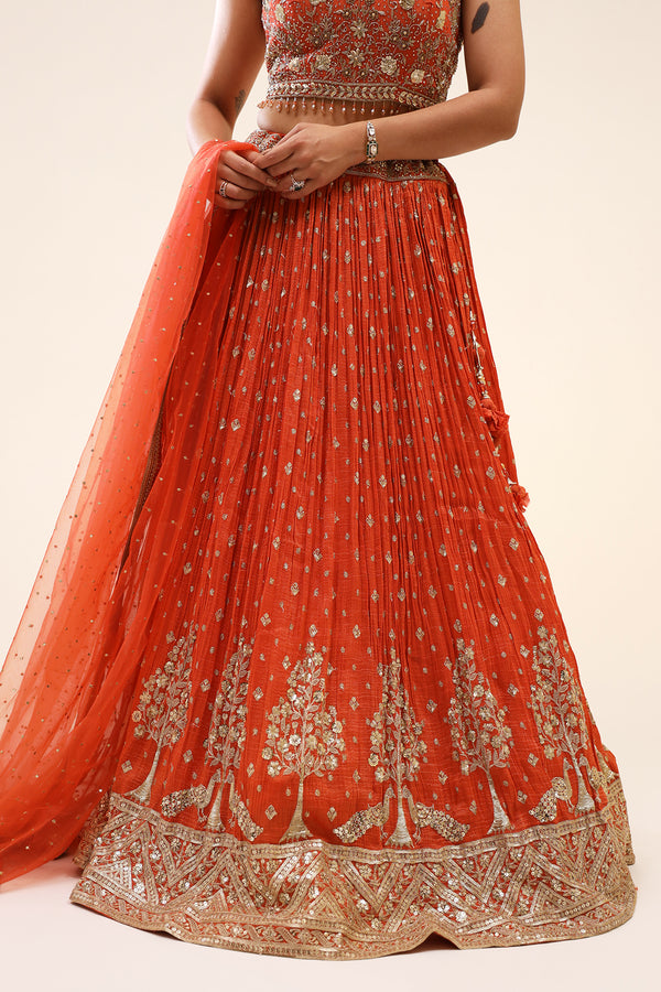 Orange Tissue Embellished Lehenga