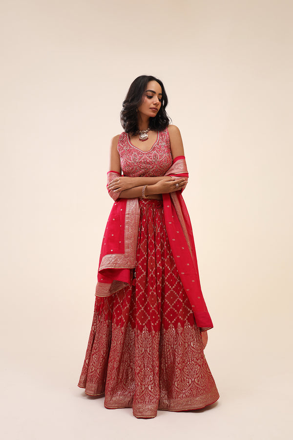 Rani Pink & Orange Tissue Lehenga Set