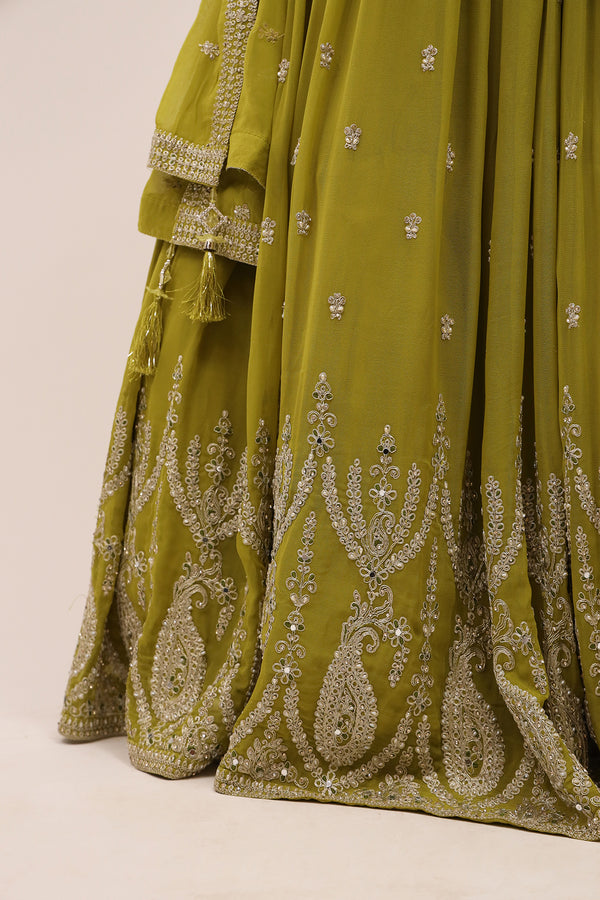 Green Georgette Embellished Lehenga