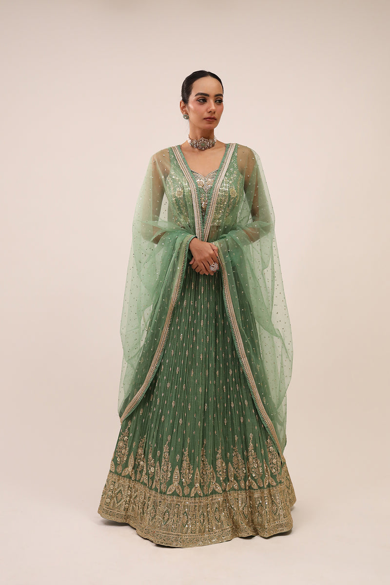 Green Tissue Lehenga Set