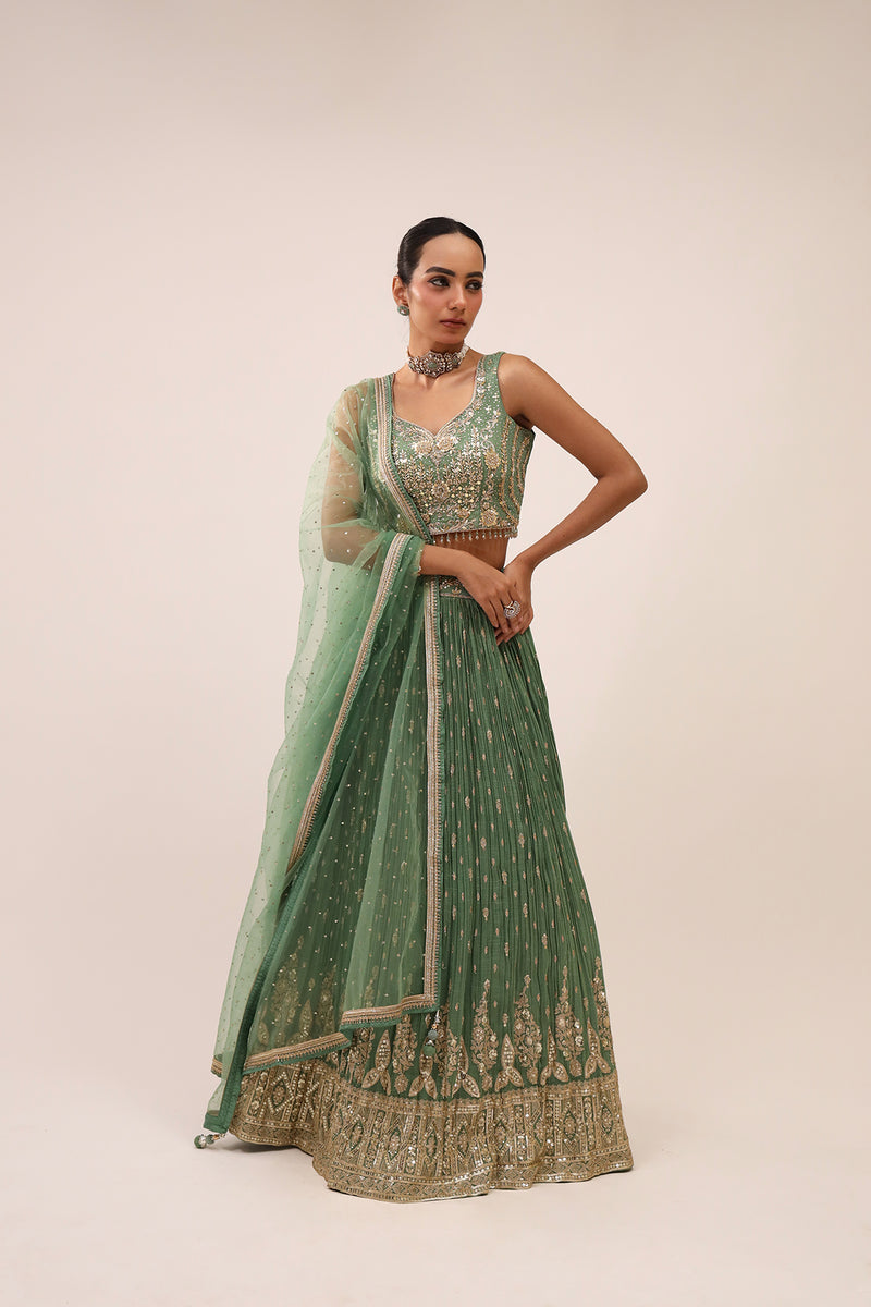 Green Tissue Lehenga Set