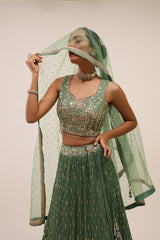 Green Tissue Lehenga Set