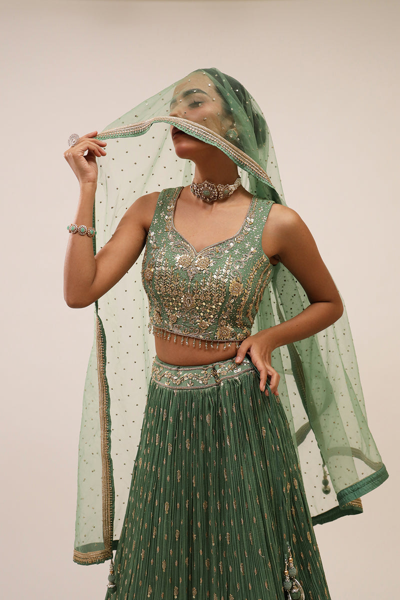 Green Tissue Lehenga Set