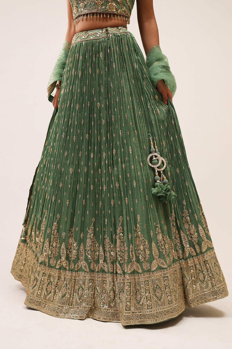 Green Tissue Lehenga Set