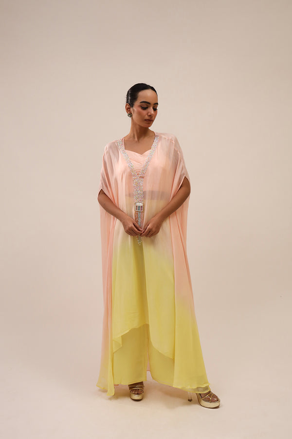 Peach and yellow indo-western set