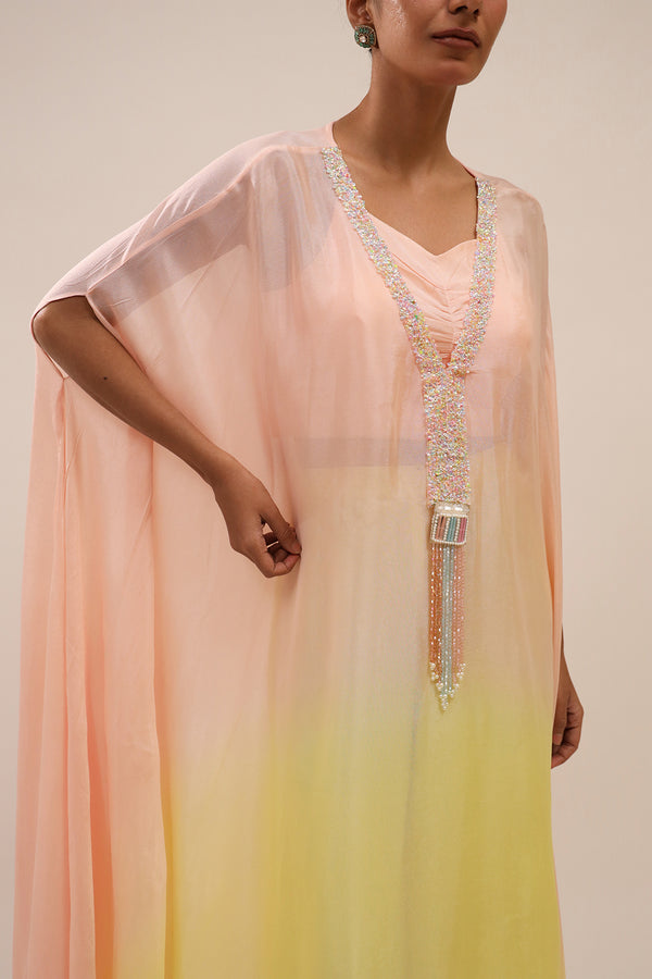 Peach and yellow indo-western set