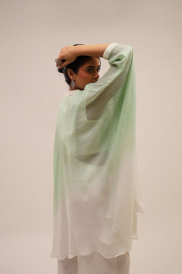 Mint green and white indo-western set