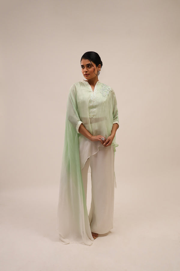 Mint green and white indo-western set