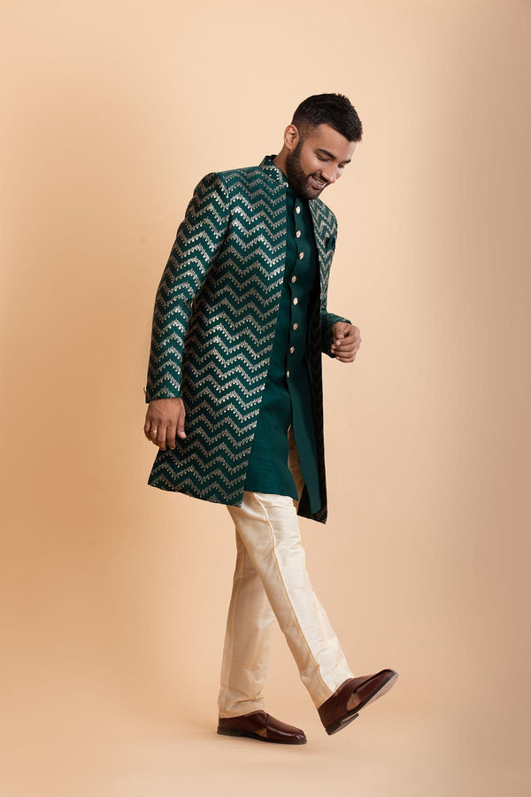 Bottle Green Silk Indowestern Set