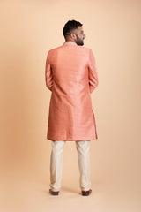 Peach Raw silk Indowestern set