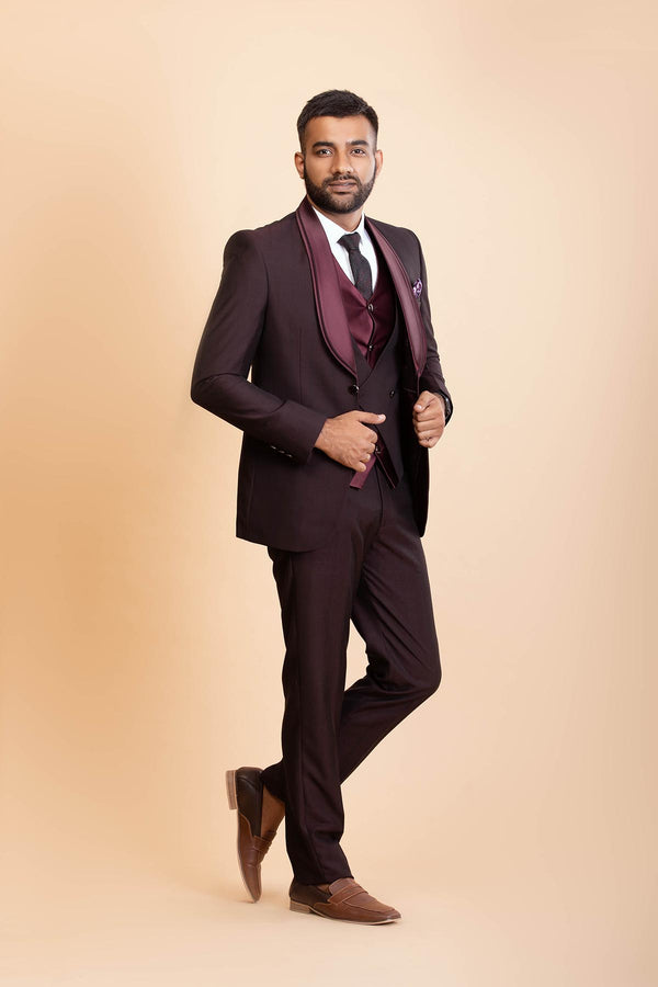 Wine 3 Piece Suit