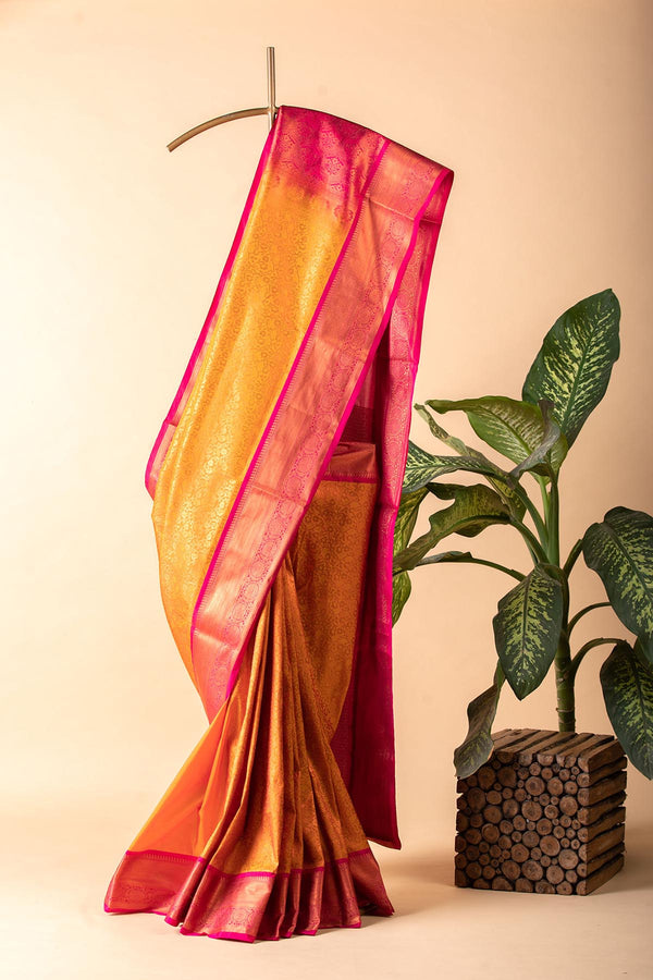 Chrome Yellow & Pink Blended Silk Saree