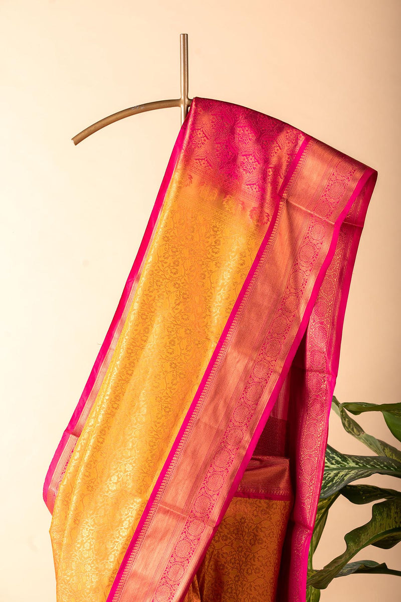 Chrome Yellow & Pink Blended Silk Saree