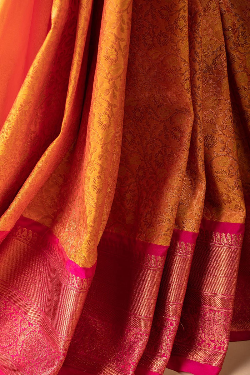 Chrome Yellow & Pink Blended Silk Saree
