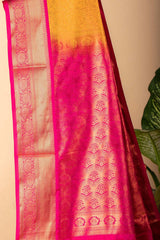 Chrome Yellow & Pink Blended Silk Saree