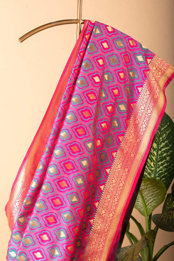 Pink & Blue Blended Silk Saree