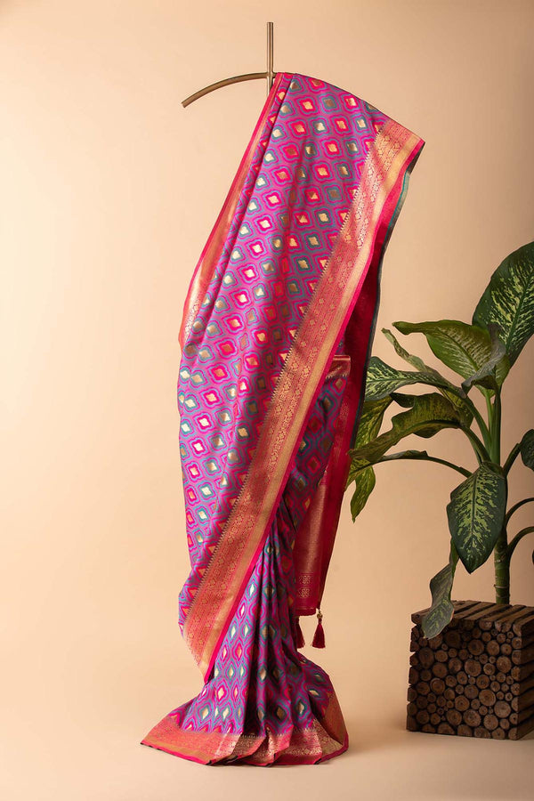 Pink & Blue Blended Silk Saree