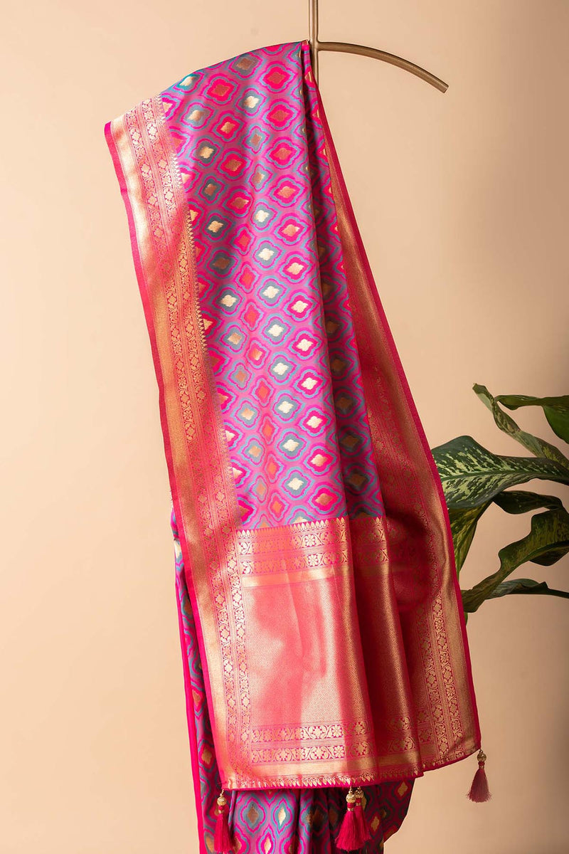 Pink & Blue Blended Silk Saree