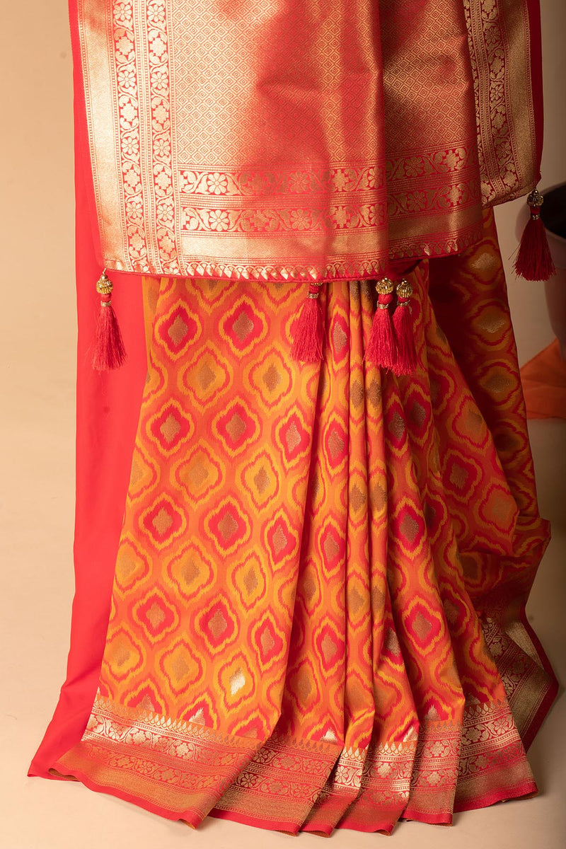 Orange & Yellow Blended Silk Saree