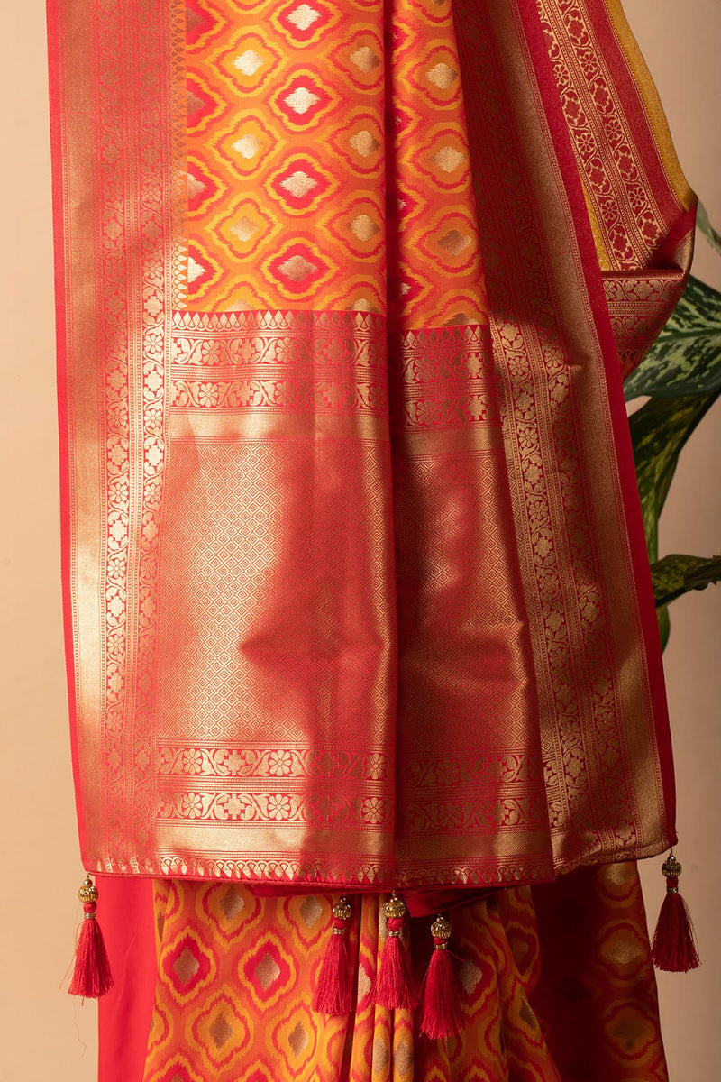 Orange & Yellow Blended Silk Saree