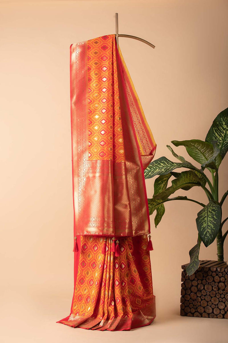 Orange & Yellow Blended Silk Saree