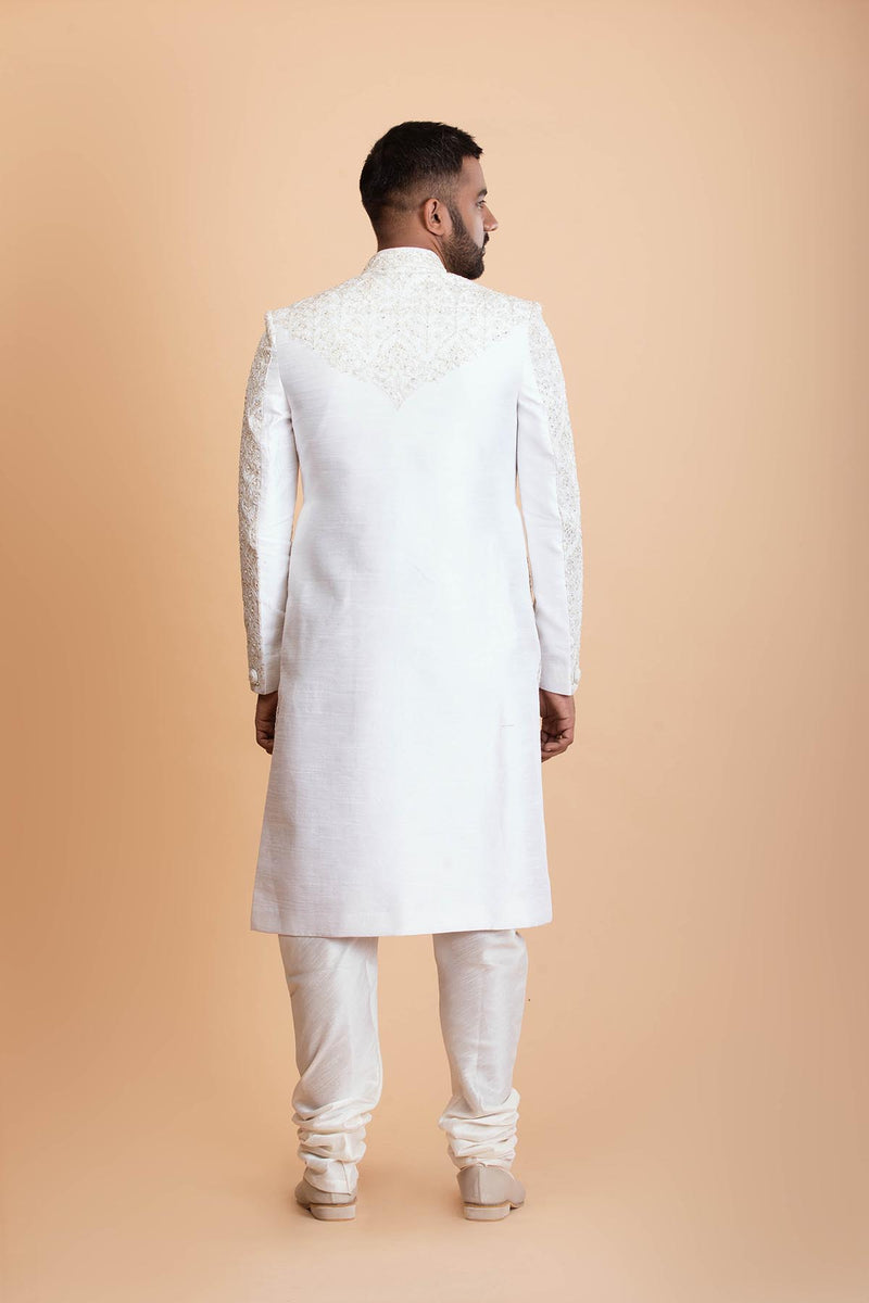 Off white Raw silk Sherwani