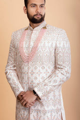 Off white Raw Silk Sherwani