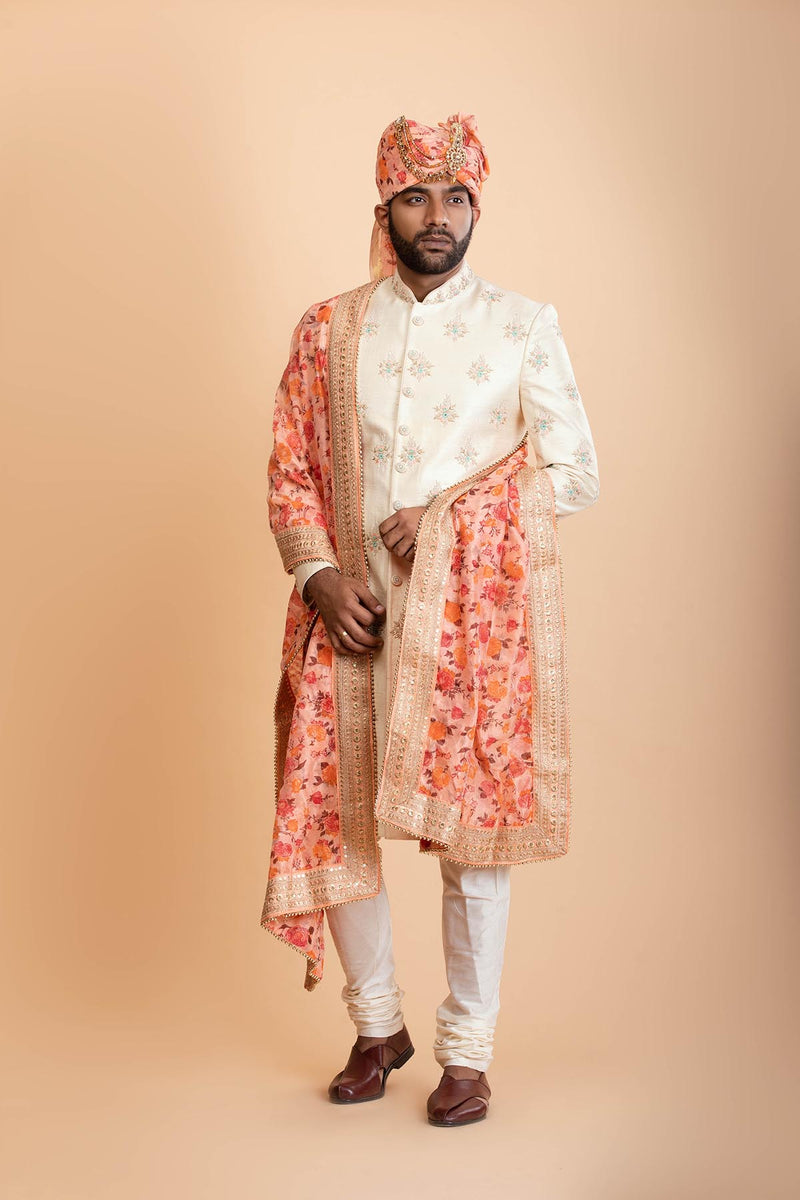 Gold Raw silk Sherwani