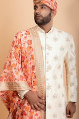 Gold Raw silk Sherwani
