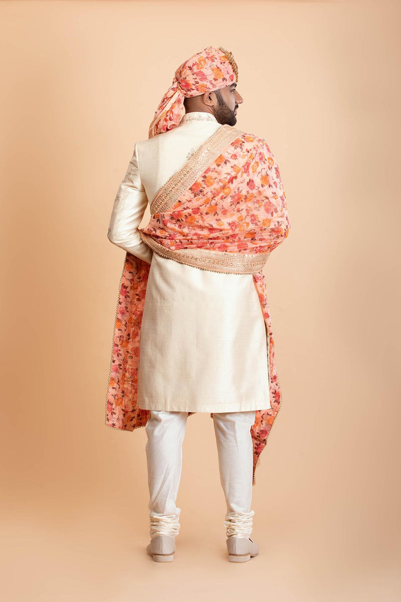 Gold Raw silk Sherwani